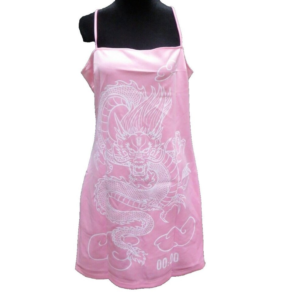 BOGO! EHU & Co Pink Sleeveless Bodycon Dragon Dress Adjustable Straps W/ zip NWT - Picture 4 of 4